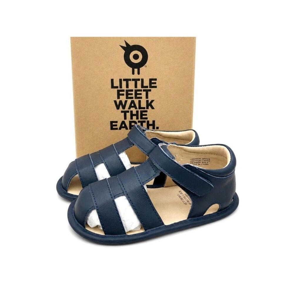 Toddler Boys Closed Toe Sandals Size 8 Navy Leather Water Shoes Hook Loop EU 24